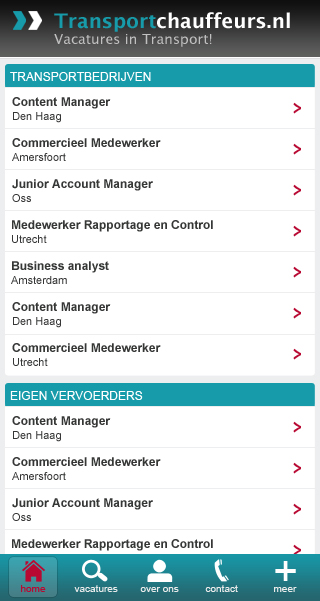 Nu ook mobiele website voor Transportchauffeurs.nl